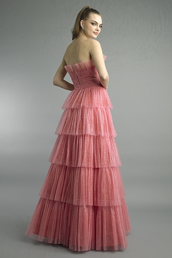 Tiered Tulle Strapless Ballgown