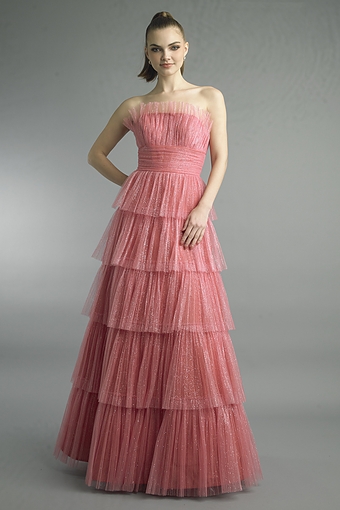 Tiered Tulle Strapless Ballgown