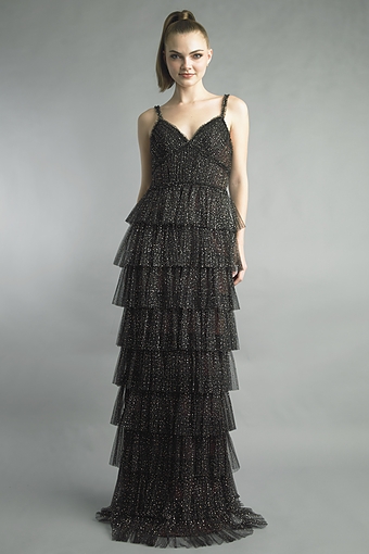 Glittering Tiered Tulle Evening Gown