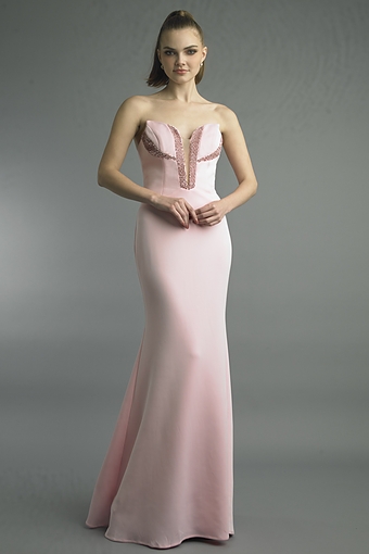 Beaded Plunge Strapless Mermaid Gown