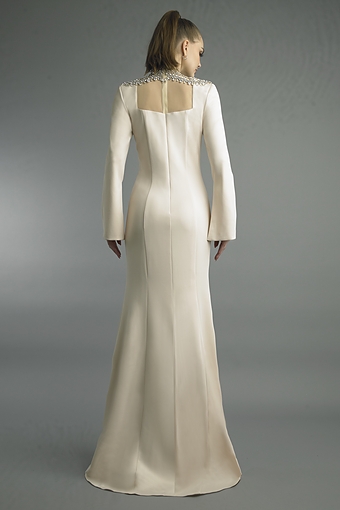 Crystal High-Neck Crepe Gown