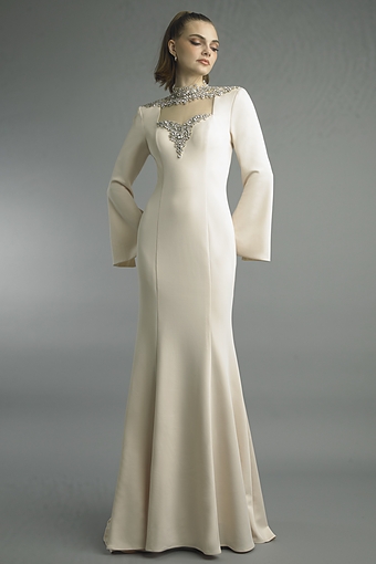 Crystal High-Neck Crepe Gown