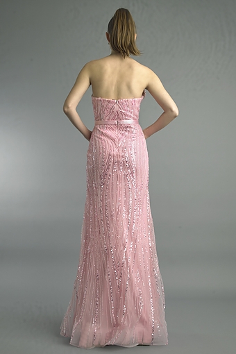 Pearl-Beaded Sweetheart Tulle Gown