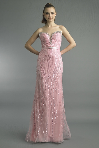 Pearl-Beaded Sweetheart Tulle Gown