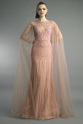 Art Deco Beaded Cape Gown