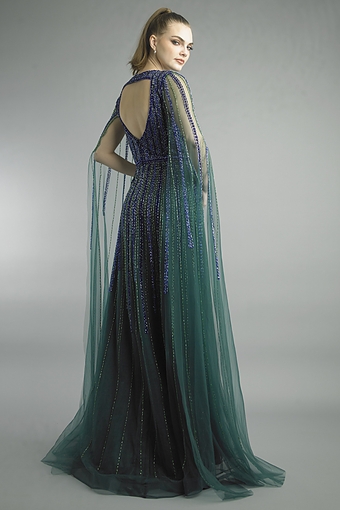 Ombre Tulle Cape Gown