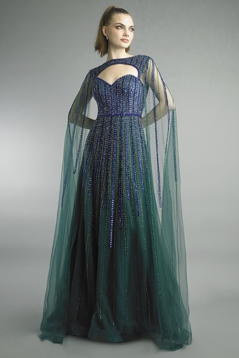 Ombre Tulle Cape Gown