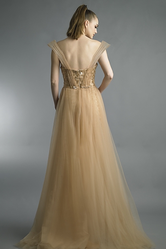 Sequin Lattice V-Neck Tulle Gown