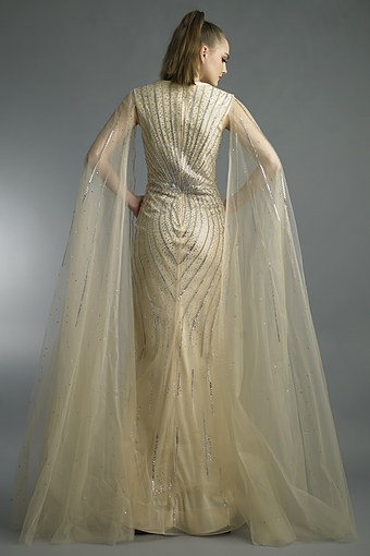 Beaded Cape Sweetheart Gown