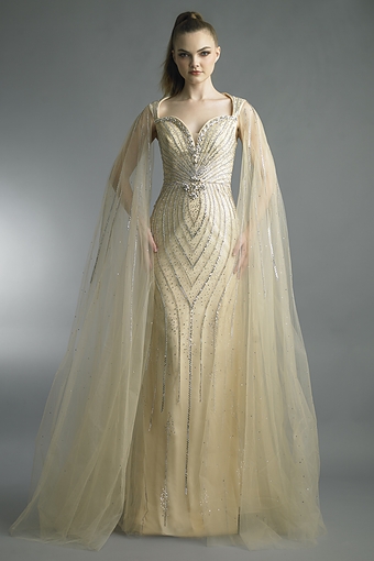 Beaded Cape Sweetheart Gown