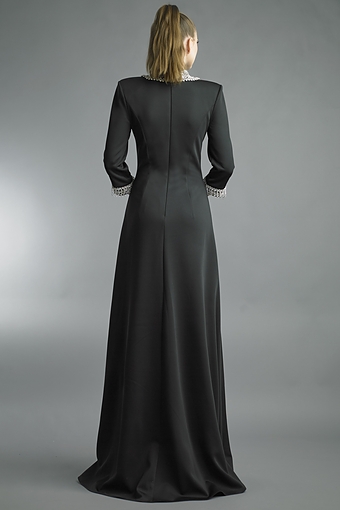 Pearl Collar Three-Quarter Sleeve Gown