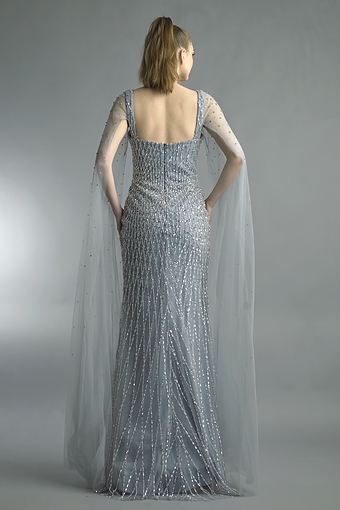 Beaded Sweetheart Gown with Tulle Cape
