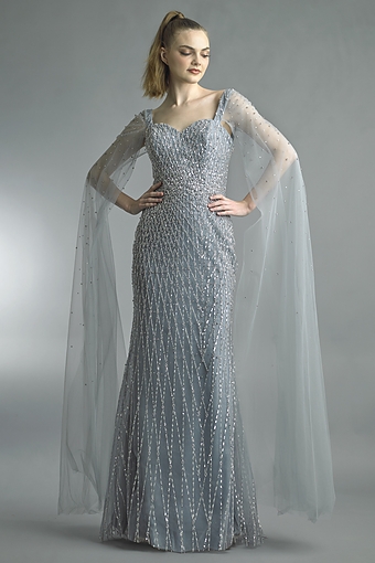 Beaded Sweetheart Gown with Tulle Cape