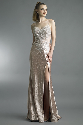 Beaded Sweetheart Slit Evening Gown