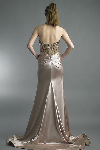 Sequined Strapless Draped Silk Gown
