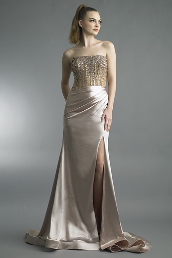 Sequined Strapless Draped Silk Gown