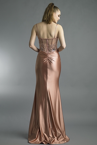 Beaded Sweetheart Satin Column Gown