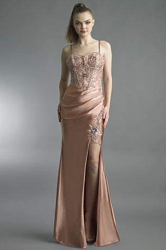 Beaded Sweetheart Satin Column Gown