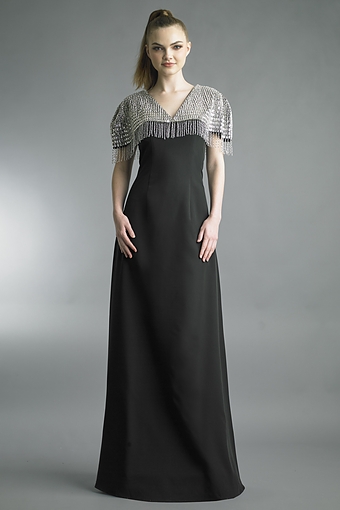 Beaded Capelet Column Gown
