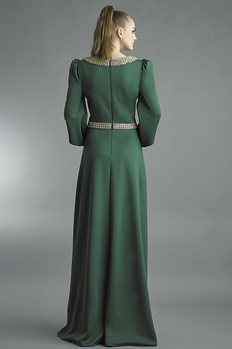Beaded Hunter Green Silk Gown