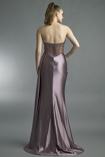 Sequin Sweetheart Draped Satin Gown