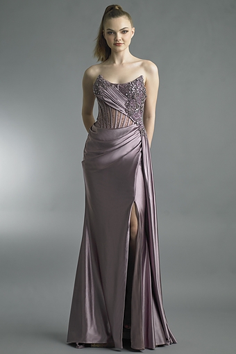 Sequin Sweetheart Draped Satin Gown