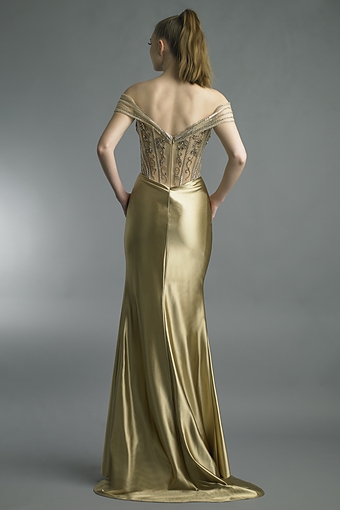 Beaded Off-Shoulder Silk Mermaid Gown