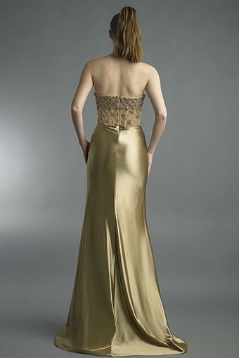 Crystal Lattice Strapless Satin Gown