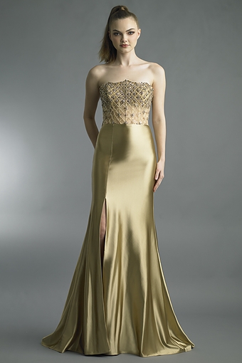 Crystal Lattice Strapless Satin Gown