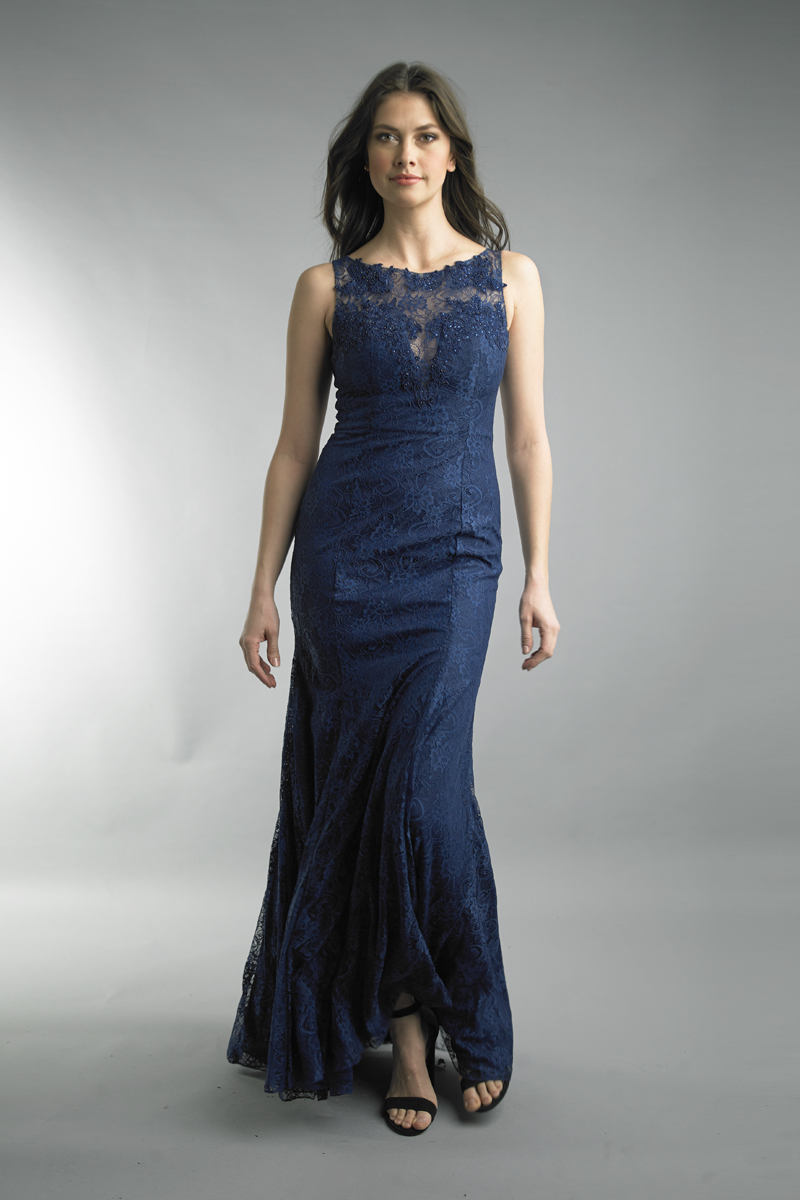 Beaded Lace Mermaid Evening Gown