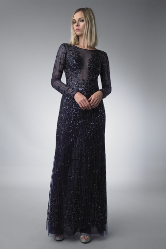 Long sleeve sequined evening gown