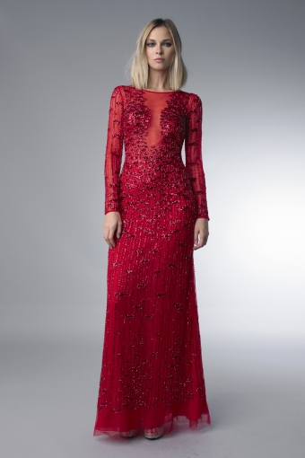 Long sleeve sequined evening gown