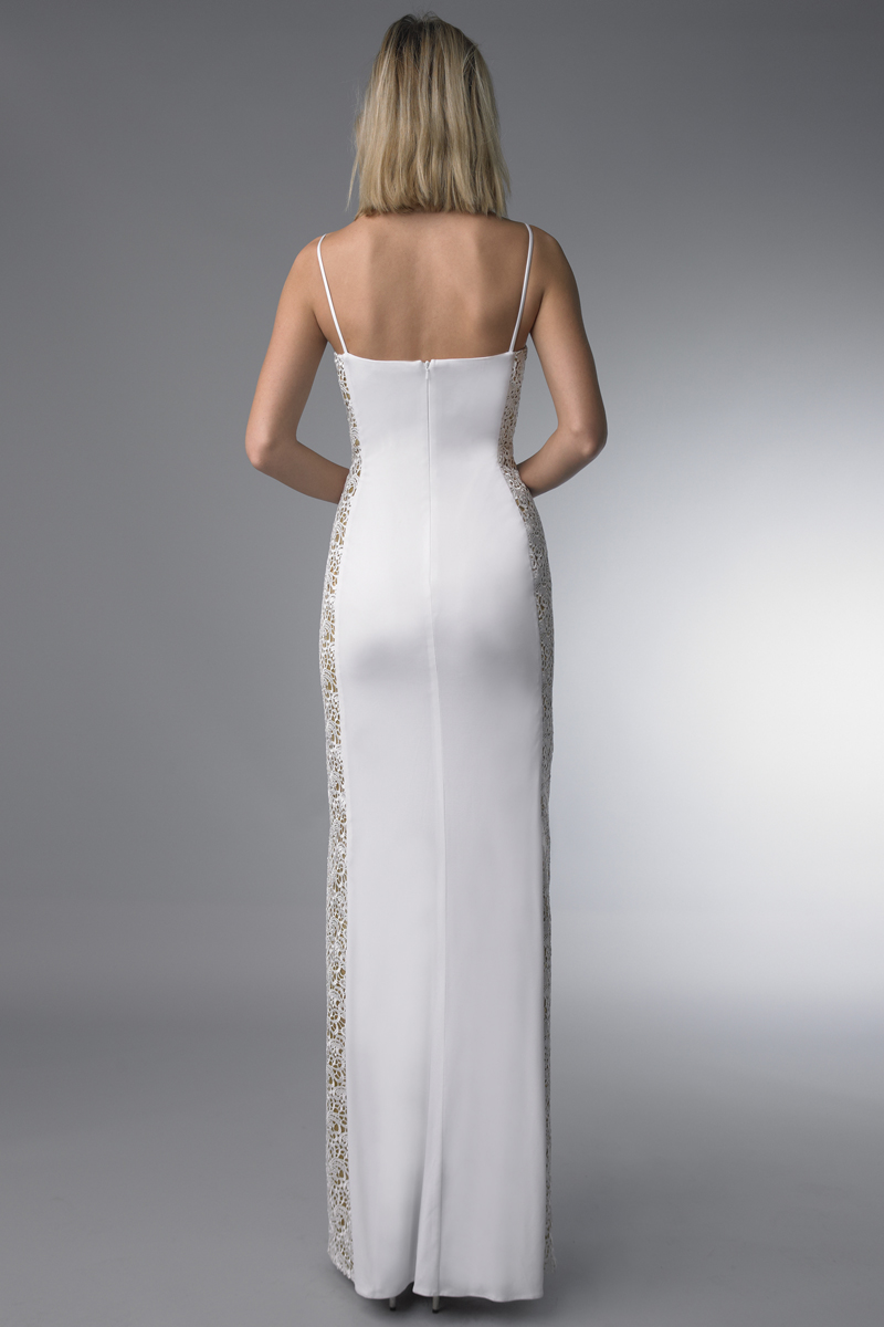 Crystal-Embellished Spaghetti Strap Gown