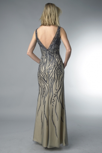 Beaded Zebra Stripe Column Gown