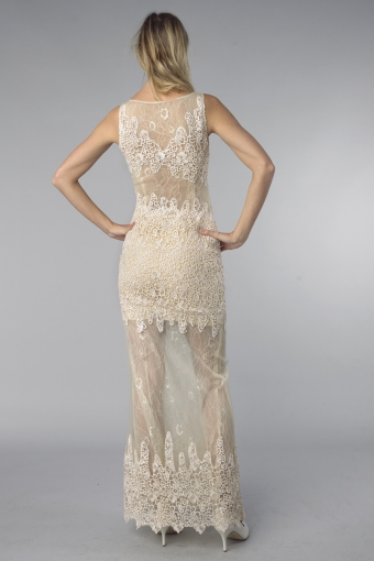Intricate Lace Column Evening Gown