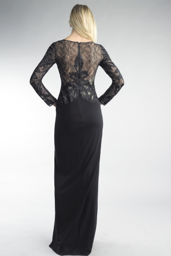 Embroidered Lace Long-Sleeve Column Gown