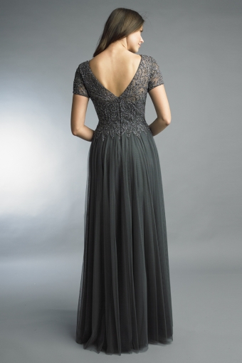 Beaded Tulle Gown with Short Sleeves