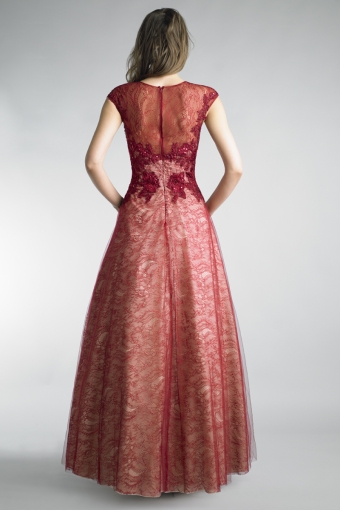 Embroidered Lace Ballgown in Scarlet