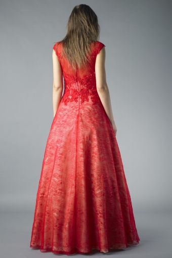 Embroidered Lace Ballgown in Scarlet