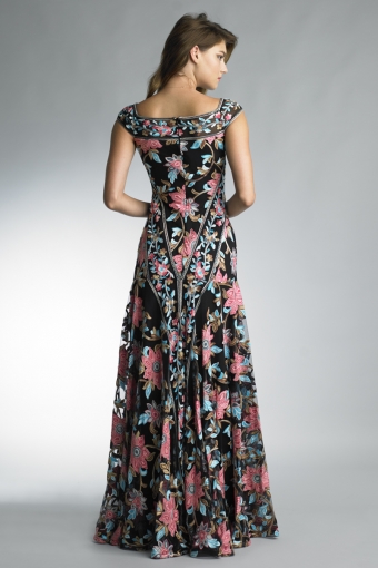 Embroidered cap sleeve floral gown