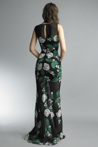 Sleeveless floral applique gown