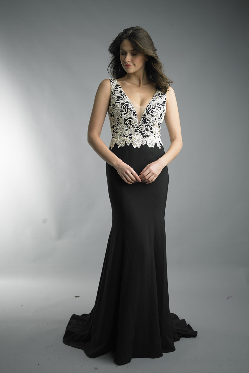 embroidered evening dress