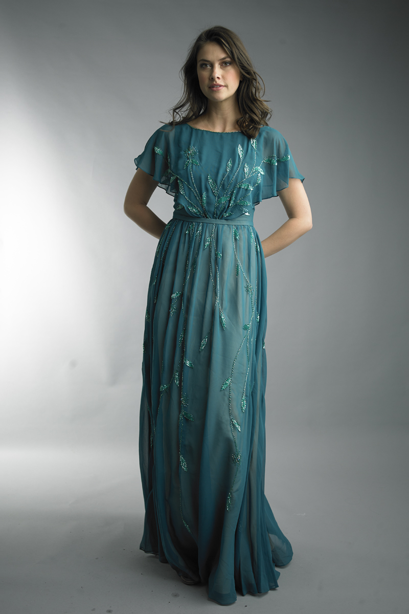 Sequin Flutter-sleeve Gown