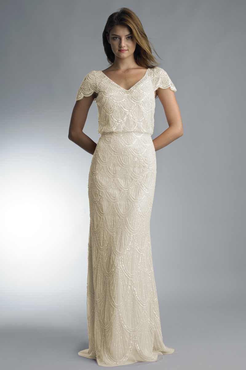 cap sleeve scalloped gown