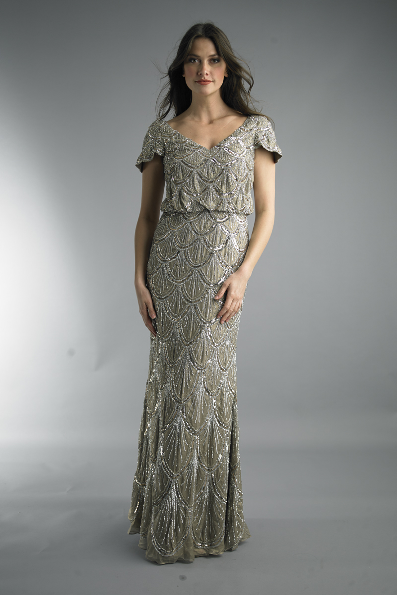 cap sleeve scalloped gown