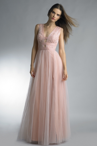Beaded sleeveless keyhole gown