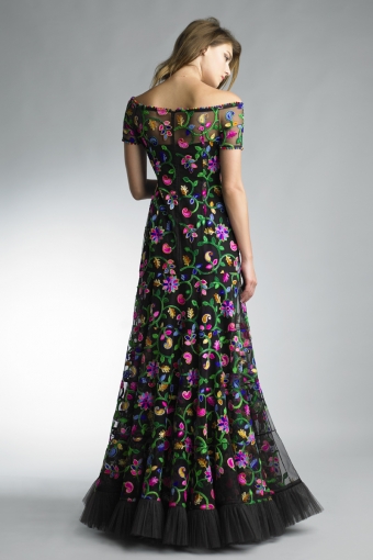 Multi floral off shoulder gown