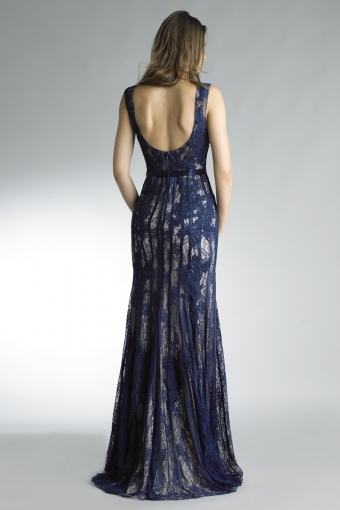 Embroidered open back evening dress