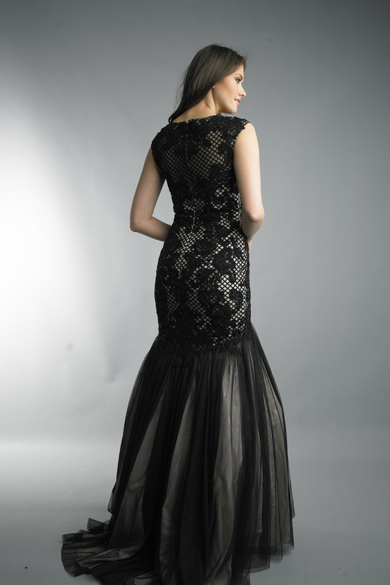 sleeveless evening gown with cap sleeve
