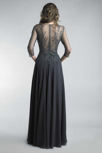 Long sleeve beaded evening gown